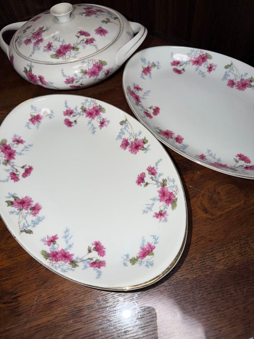 HOYA 昭和３０年初期　　骨董品retina 花柄　フタ付きルー皿と深皿2枚