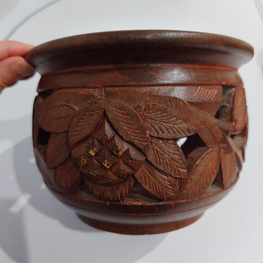 東南アジア 工芸品 鉢置き 大小セット 木工品 玄関 インテリア 置き物