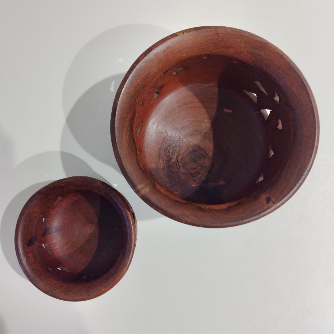 東南アジア 工芸品 鉢置き 大小セット 木工品 玄関 インテリア 置き物