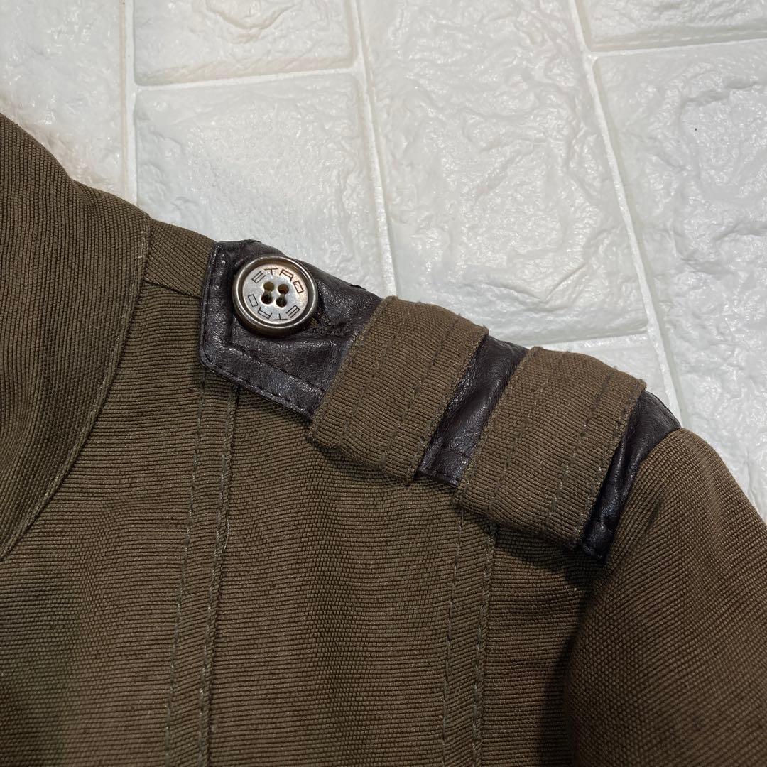 【極美品】ETRO ミリタリージャケット　レザーパイピング　イタリア製　麻混