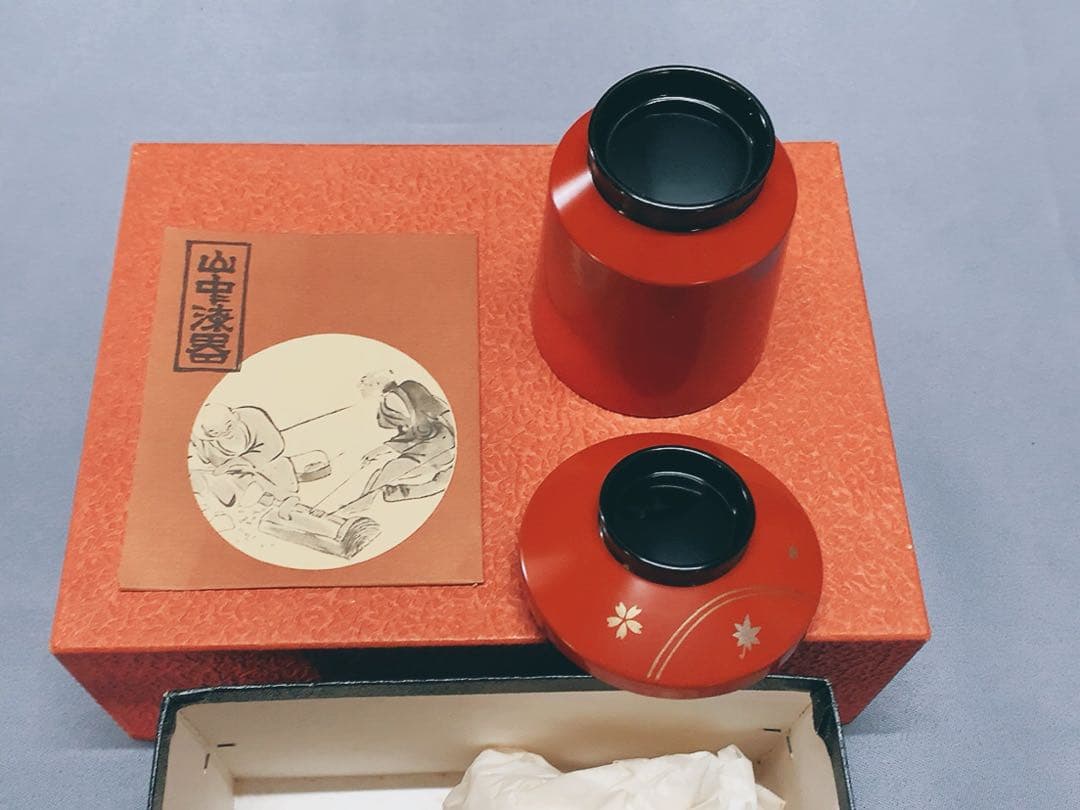 木製本漆塗り山中漆器、箸洗い碗・蓋付き５客揃 : ヴィンテージ
