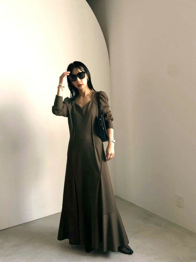 ワンピース PENTAGON NECK FOLD HEM DRESS ameri