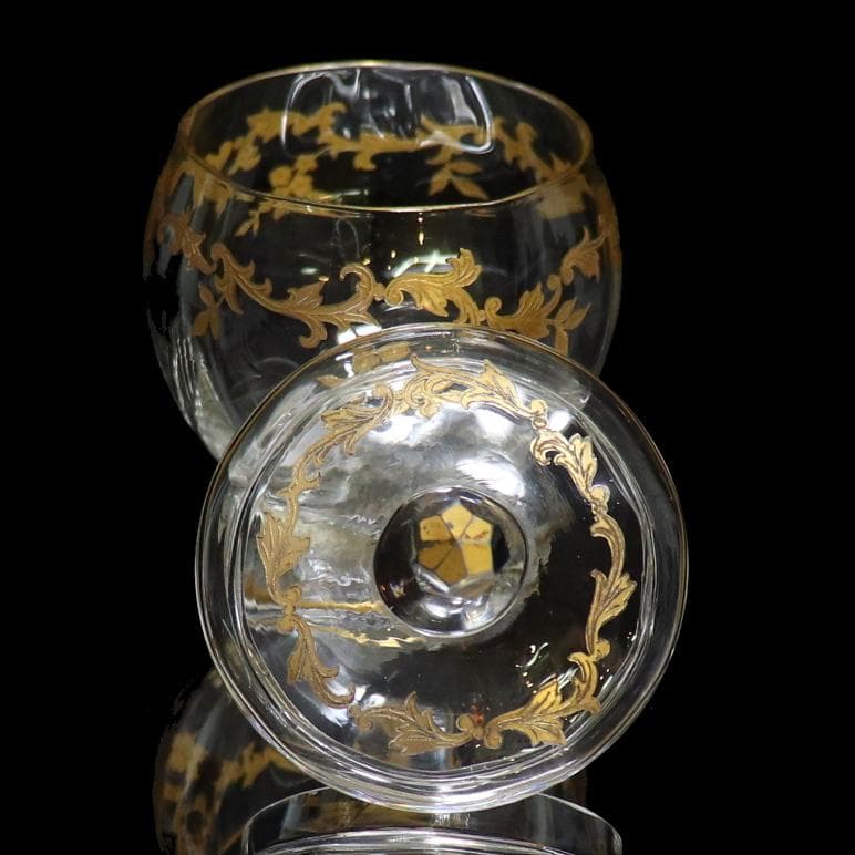 オールド・バカラ 24金彩花つなぎ文蓋物 1900年頃 ゴールド 金縁 小物入れ