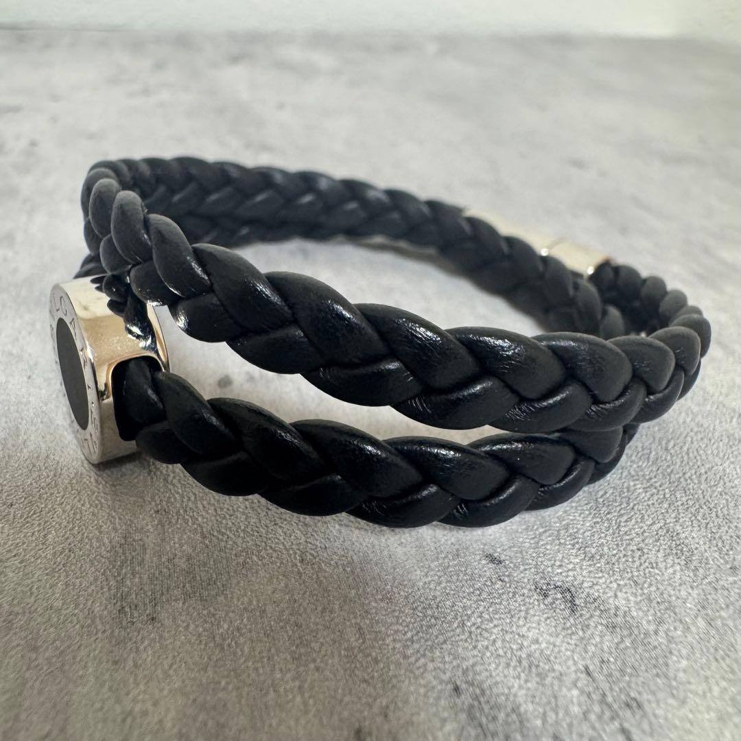 【美品】BVLGARI ブルガリ レザー ブレスレット ダブル 黒　ブラック