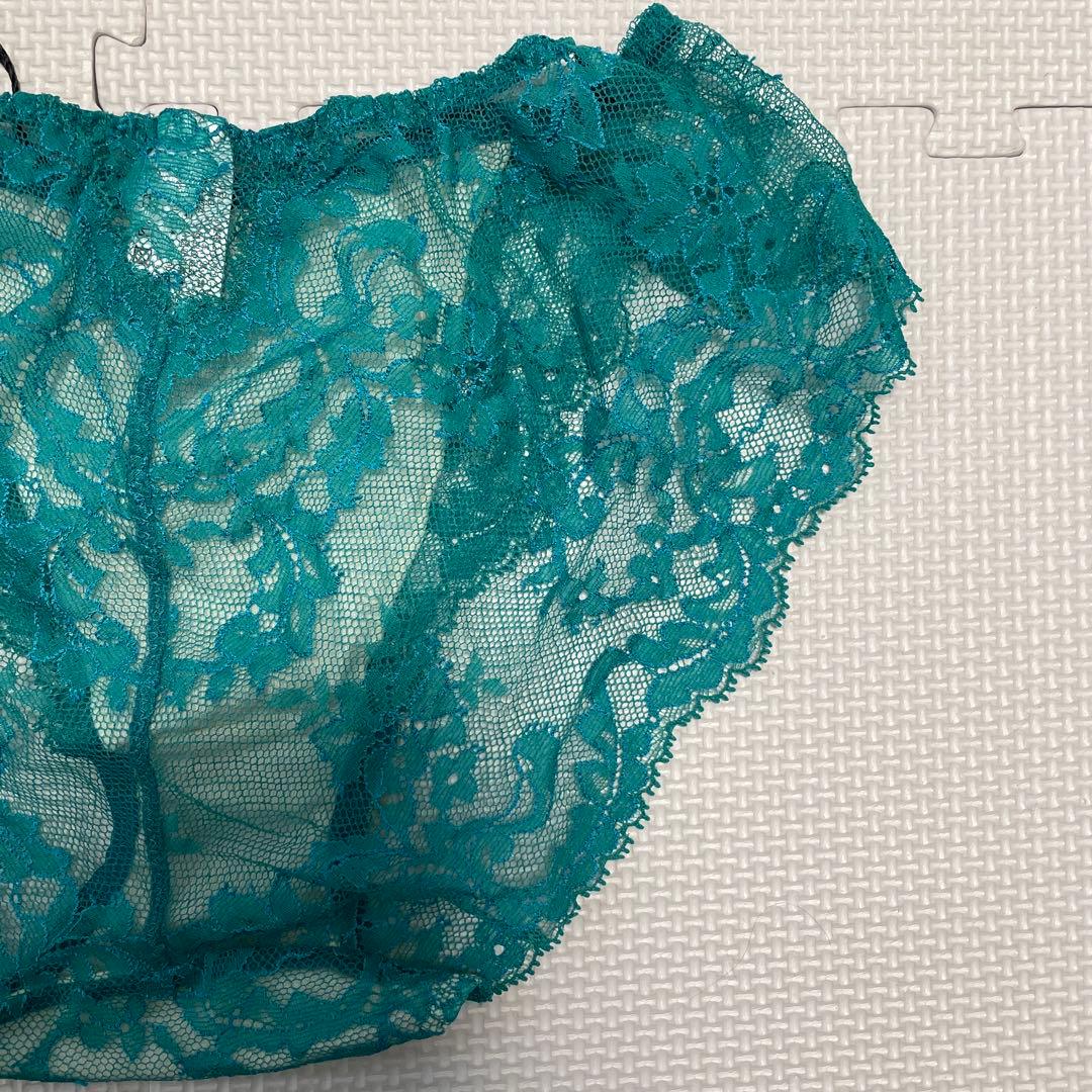 NAO LINGERIE ティール レース ノンワイヤーブラ ショーツセット