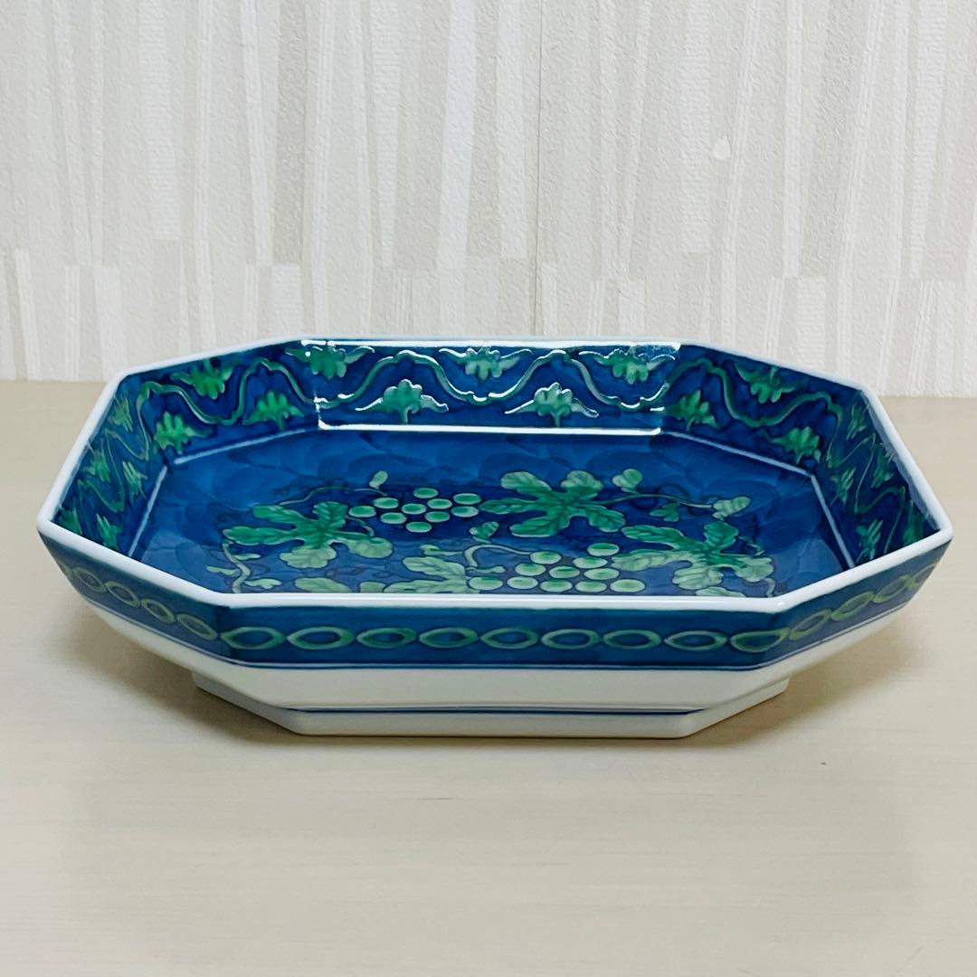 有田焼 源右衛門 緑彩葡萄絵 方皿 深皿 ぶどう