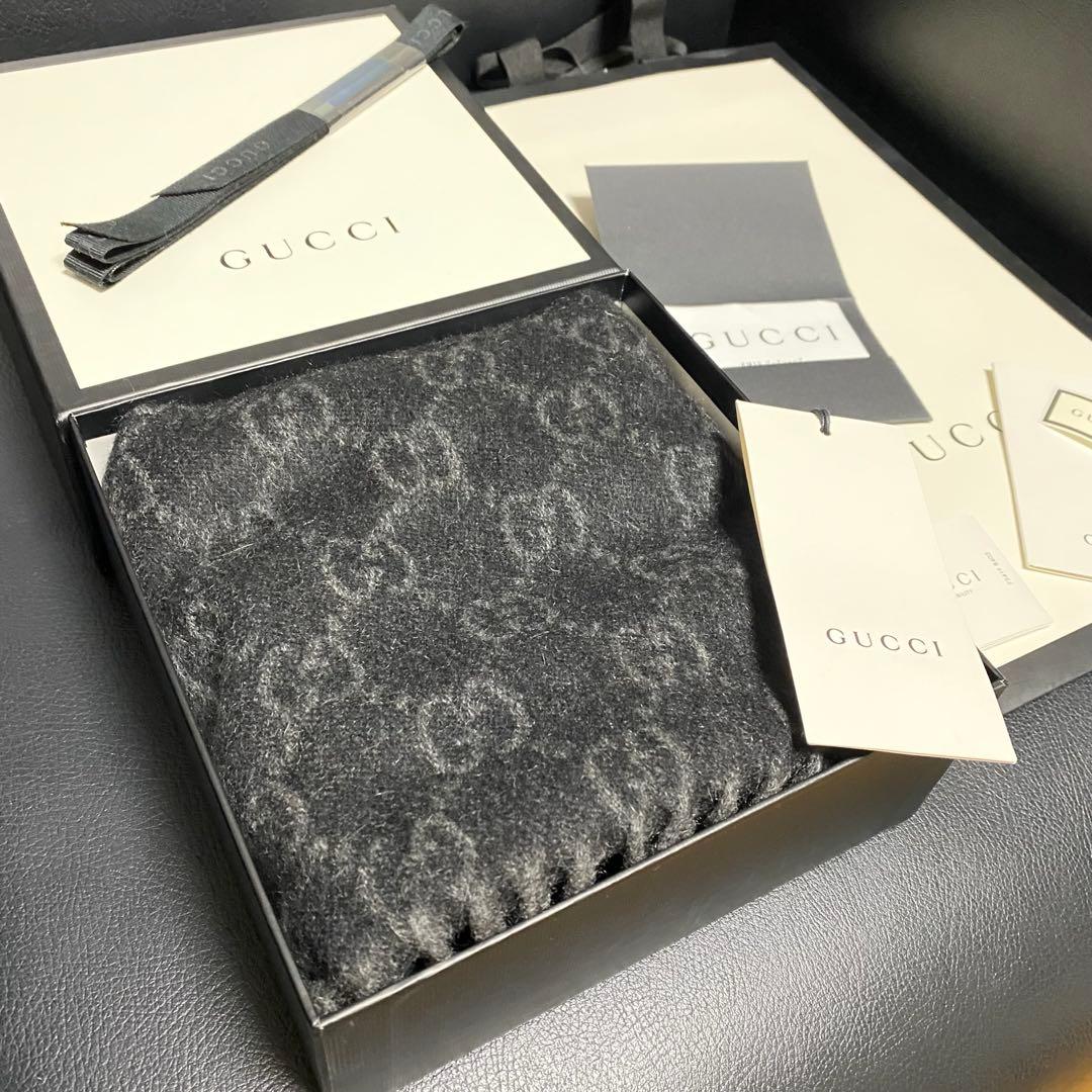 新品✨高級カシミヤGUCCIマフラー❗️箱紙袋セット❗️グッチマフラー　カシミヤ