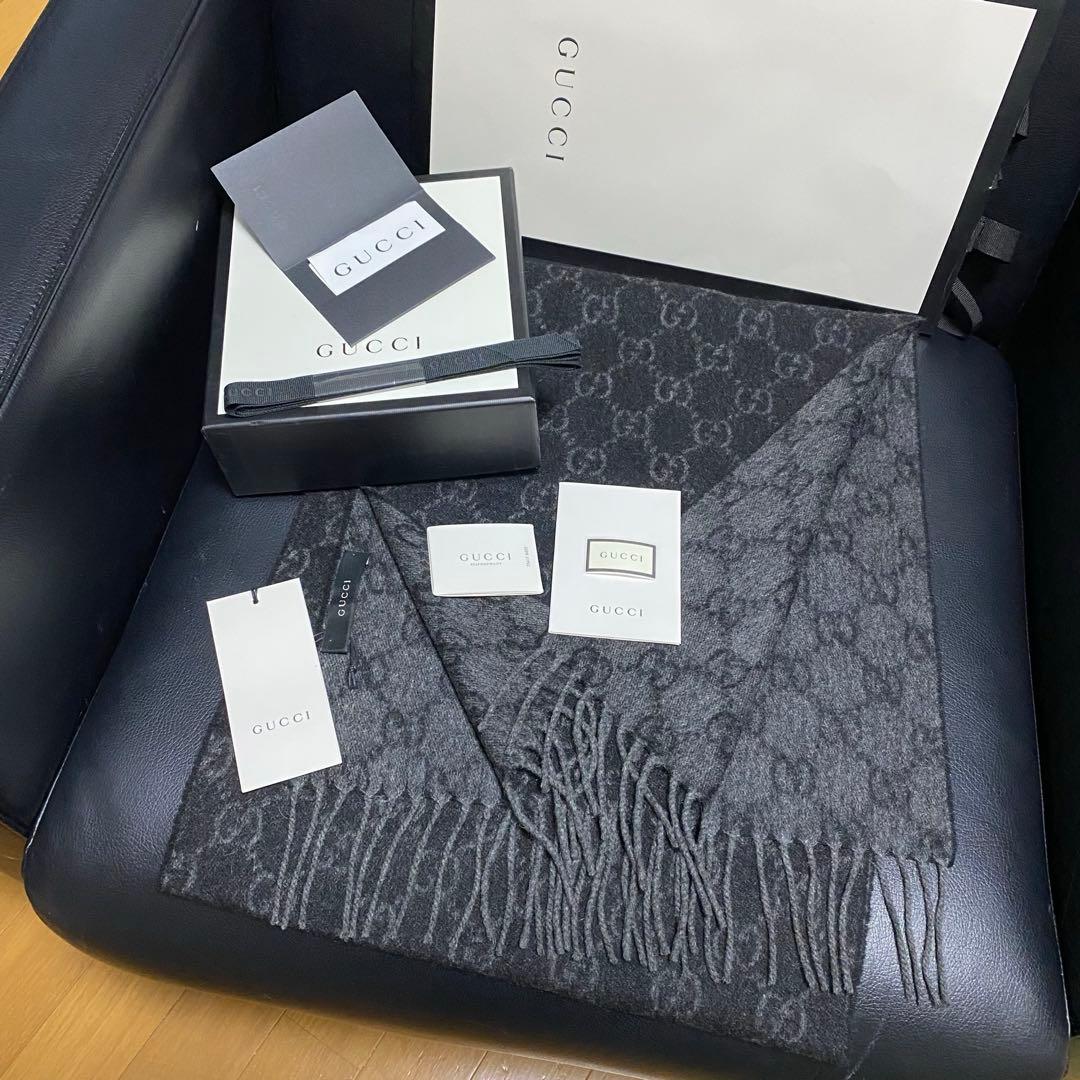 新品✨高級カシミヤGUCCIマフラー❗️箱紙袋セット❗️グッチマフラー　カシミヤ