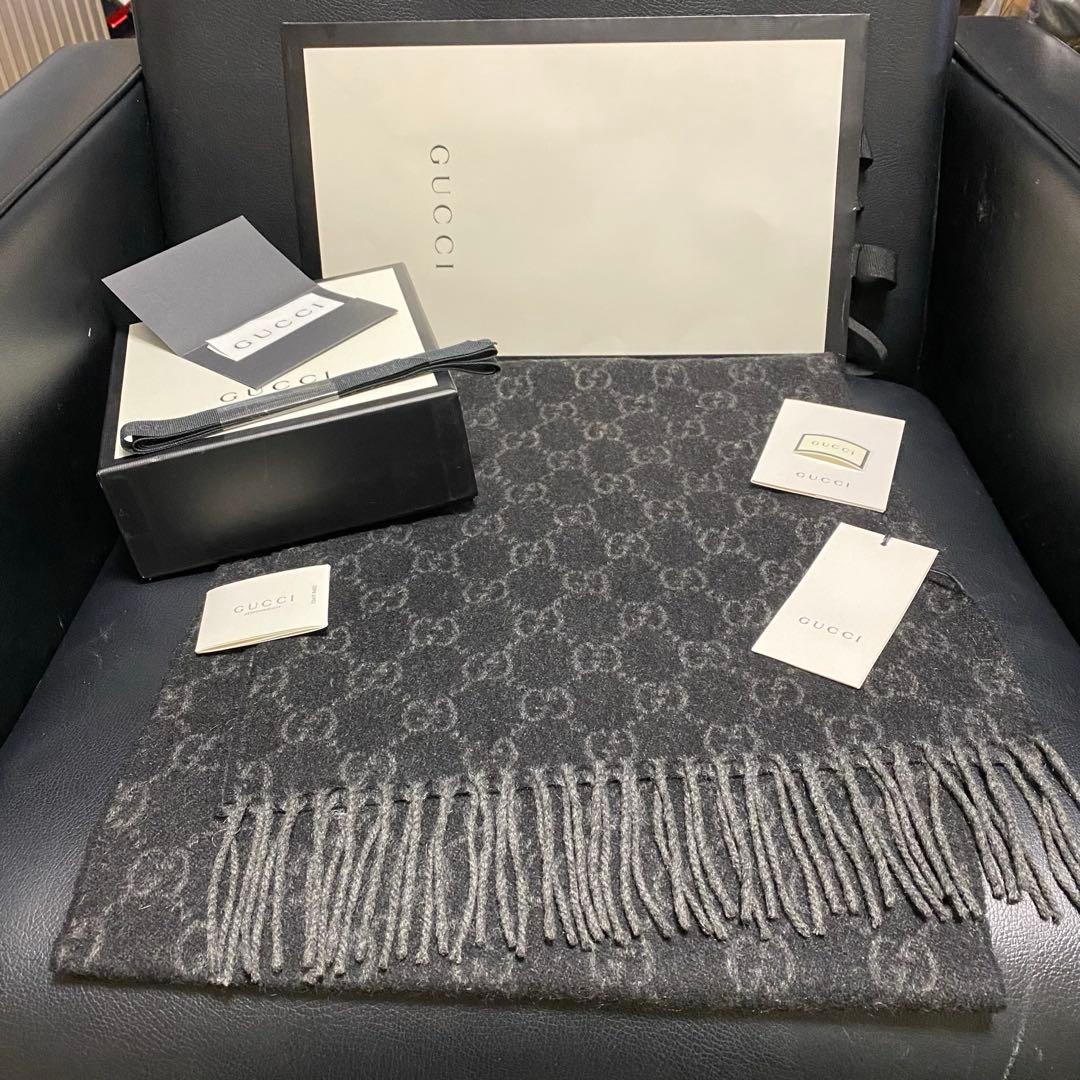 新品✨高級カシミヤGUCCIマフラー❗️箱紙袋セット❗️グッチマフラー　カシミヤ