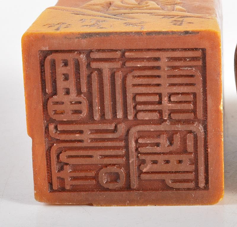 中国　篆刻　玉石寿山石彫刻　山水人物刻　印材　5点　箱付　V　6006