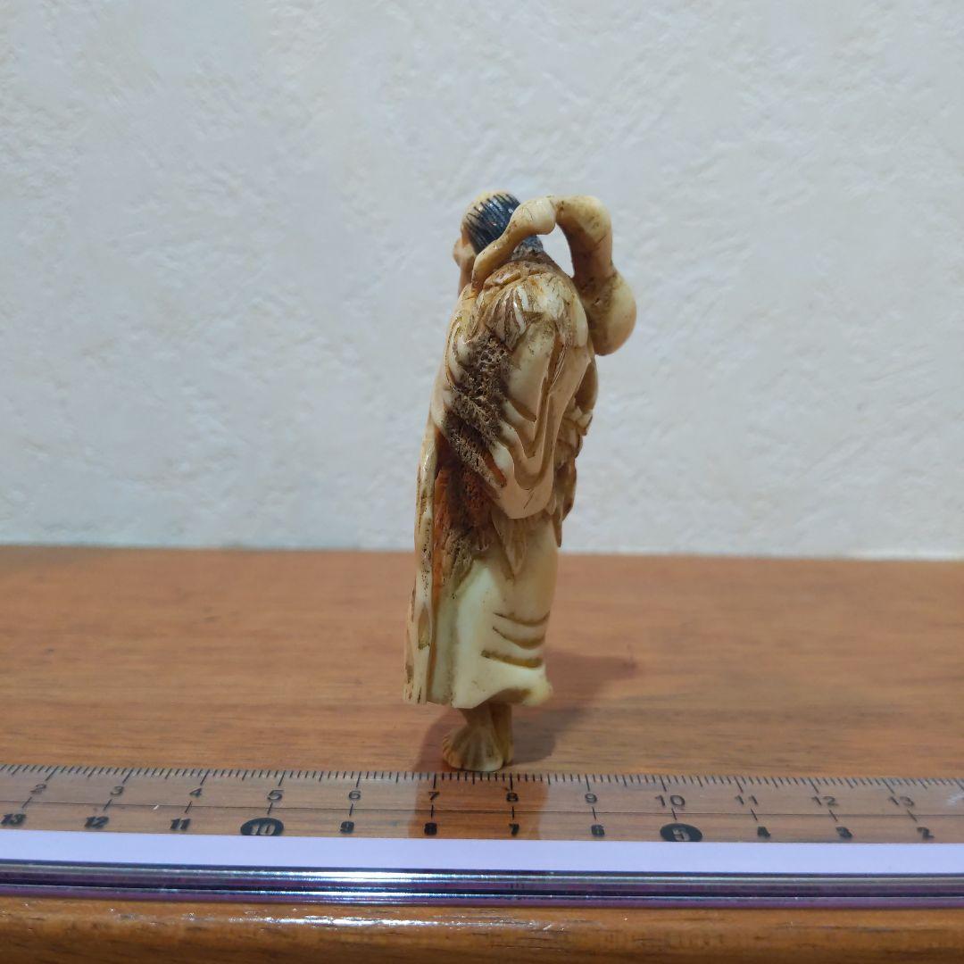 時代提物 根付 天然素材【瓢箪仙人】高さ約7.8cm 横幅約3.5cm 重34ｇ