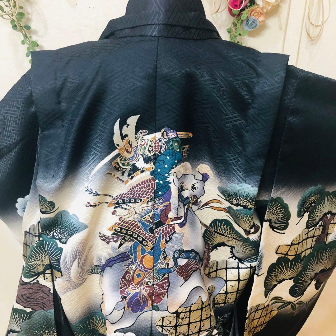 七五三五歳‼️完全️フルセット❤️ 豪華黒地暈し武士凛々しい美品‼️金蘭金糸刺繍袴高級‼️