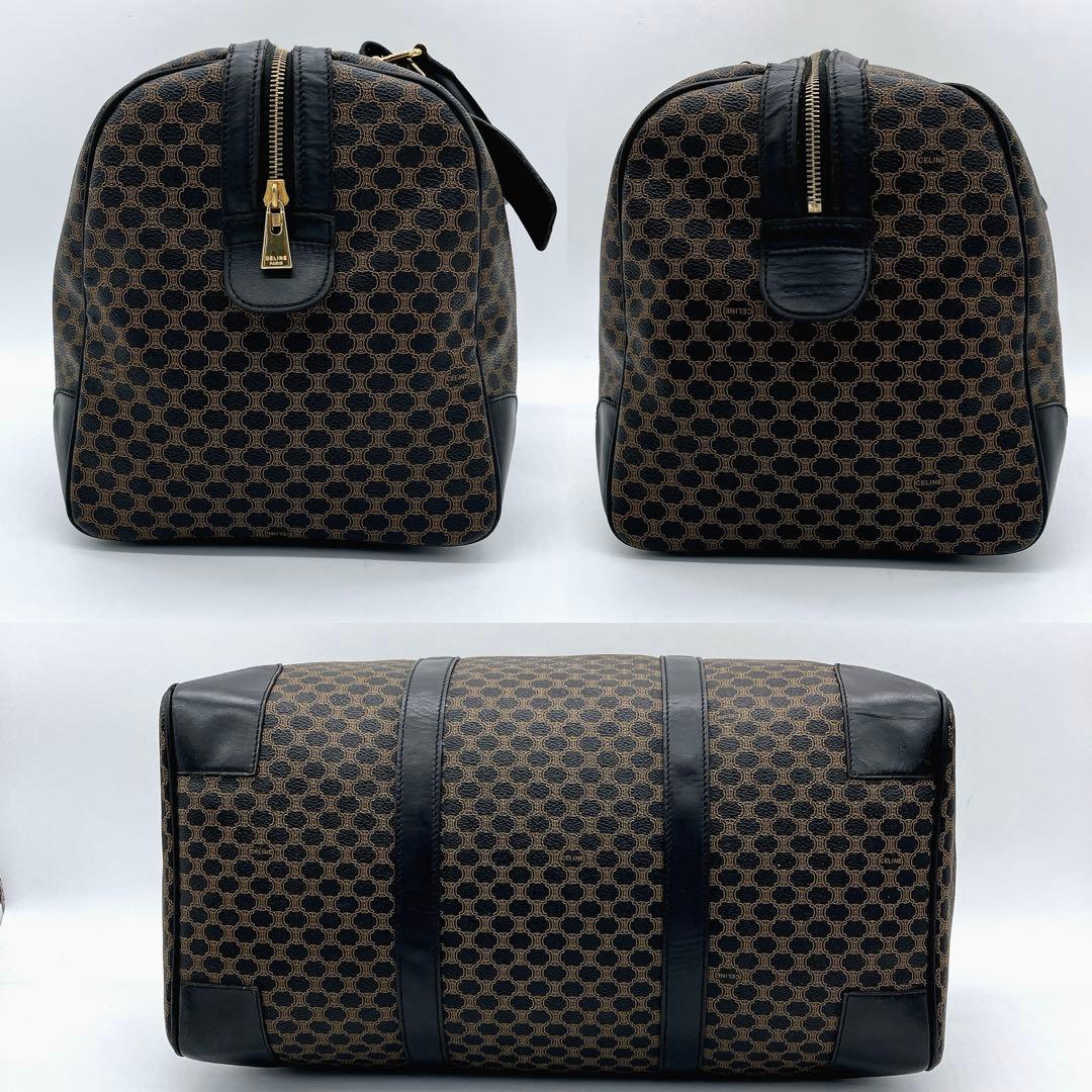 ◯【CELINE】ボストンバッグ　マカダム柄　ゴールド金具　PVC ブラック.