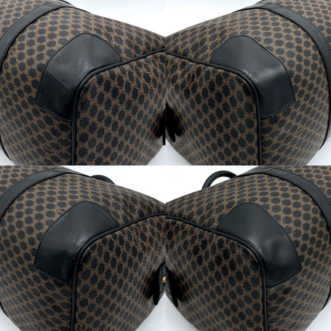 ◯【CELINE】ボストンバッグ　マカダム柄　ゴールド金具　PVC ブラック.