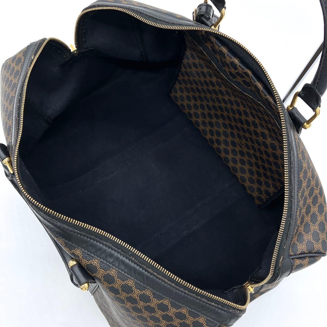 ◯【CELINE】ボストンバッグ　マカダム柄　ゴールド金具　PVC ブラック.