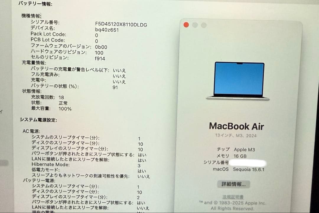 MacBook本体 MacBook Air (Apple M3, 16GB)