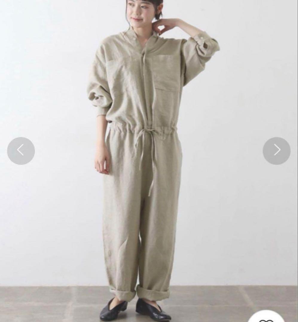 かぐれ KAGURE リネンオールインワン　長袖　ベージュ◆7079