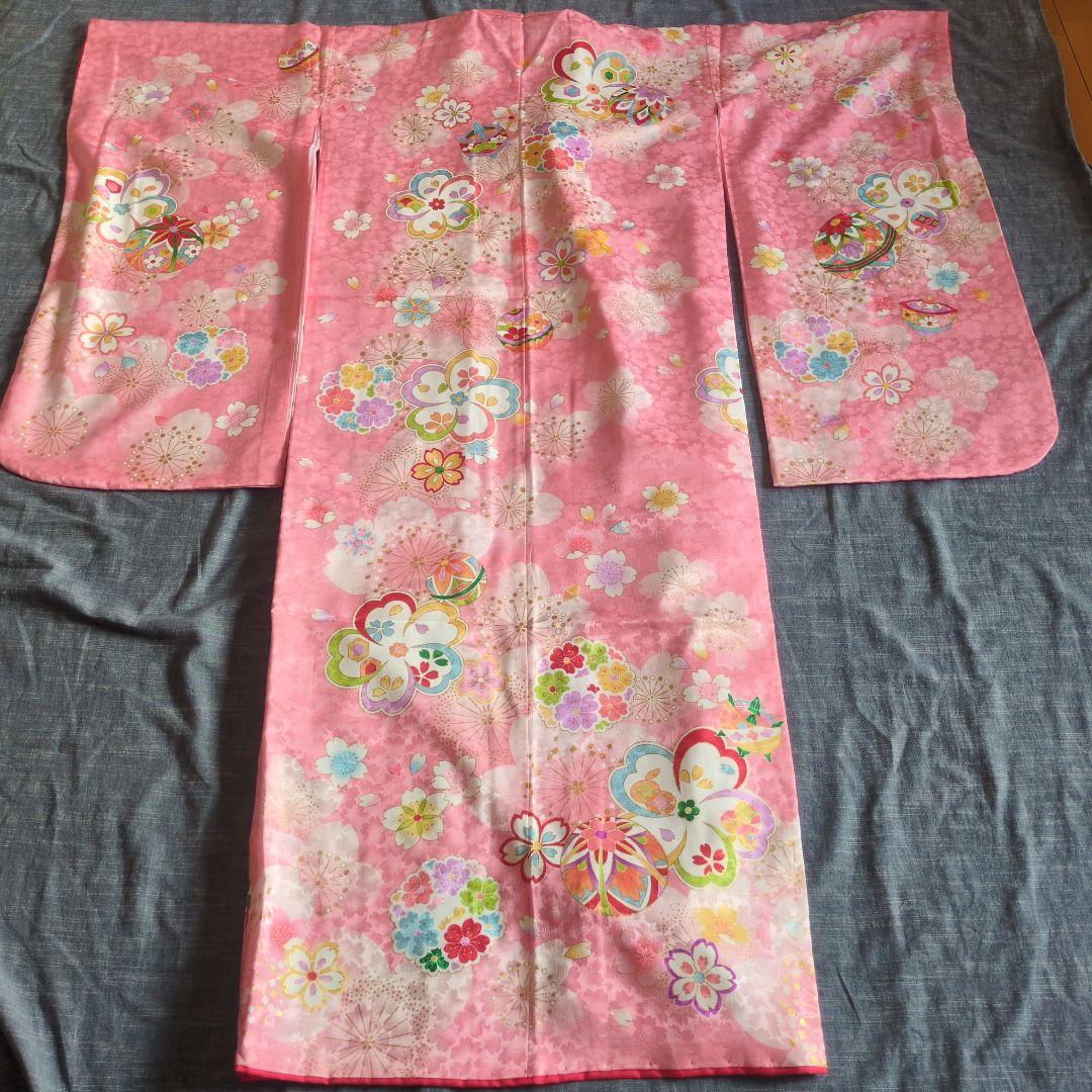 七五三　正絹　着物　ピンク　桜　７歳　フルセット