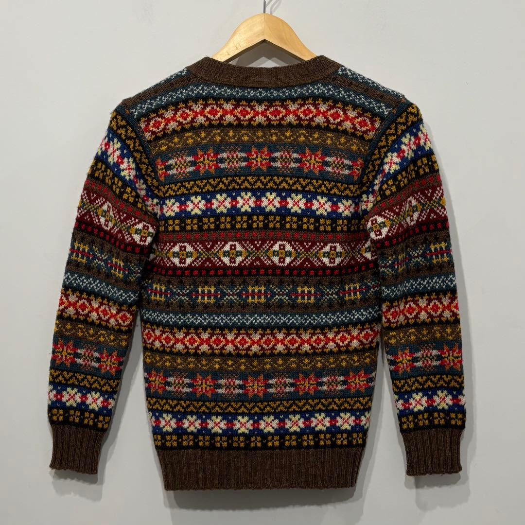 極美品 スコットランド製 ジャミーソンズ フェアアイル 柄 ニット カーディガン