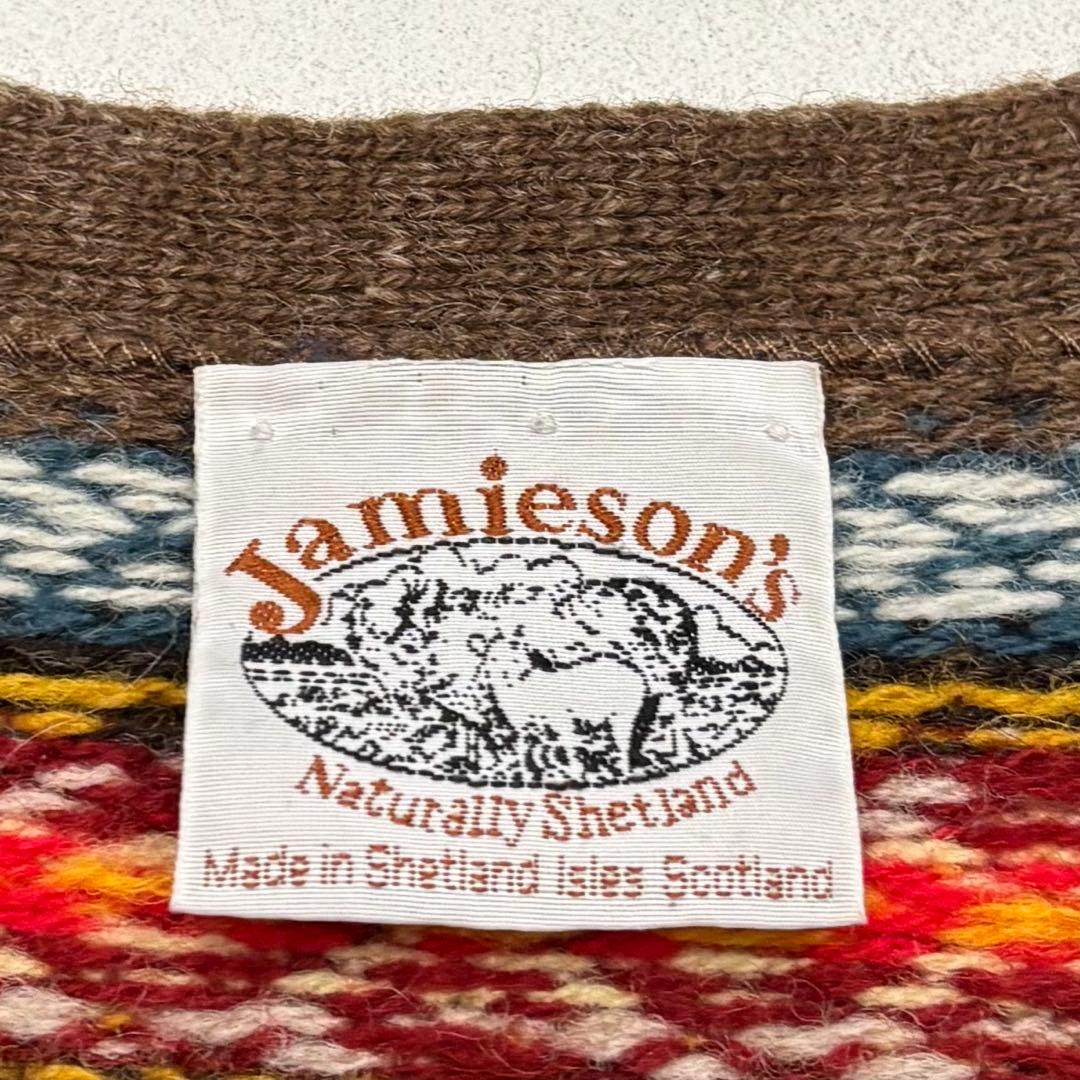 極美品 スコットランド製 ジャミーソンズ フェアアイル 柄 ニット カーディガン