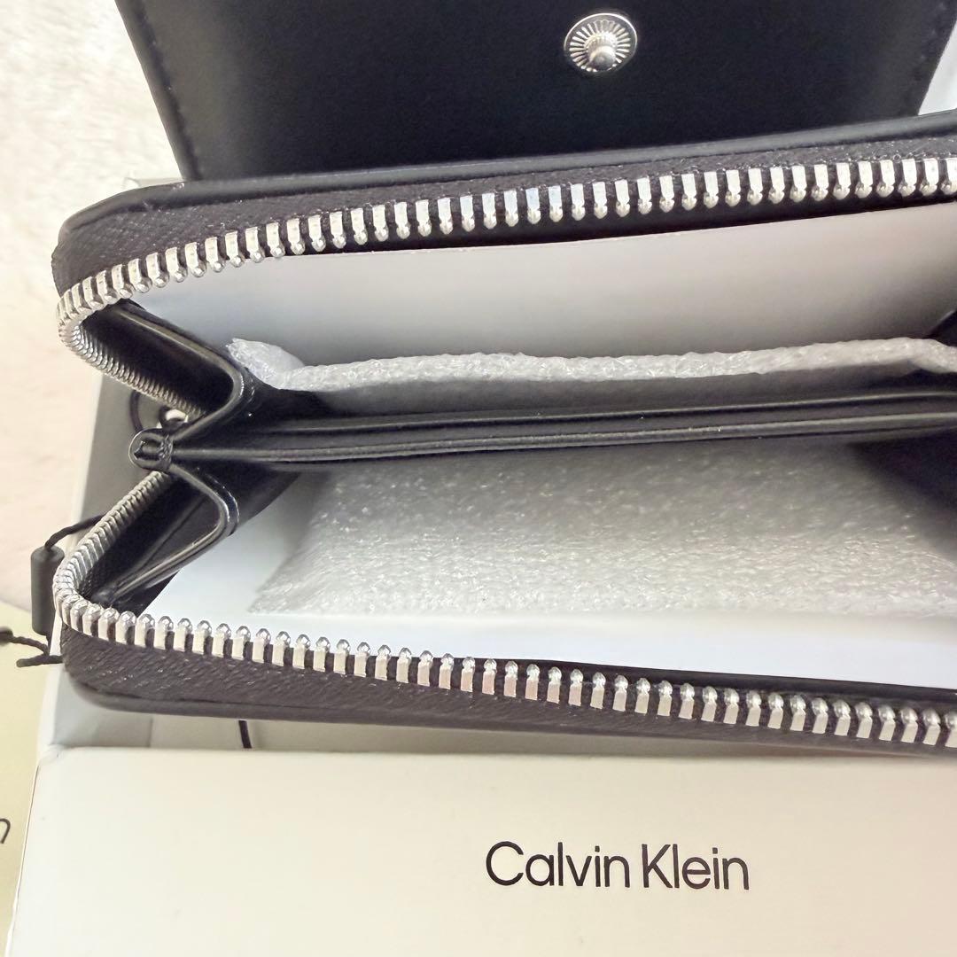 海外限定✨箱付き新品カルバンクライン CKロゴ ラウンドジップ 二つ折り財布 黒