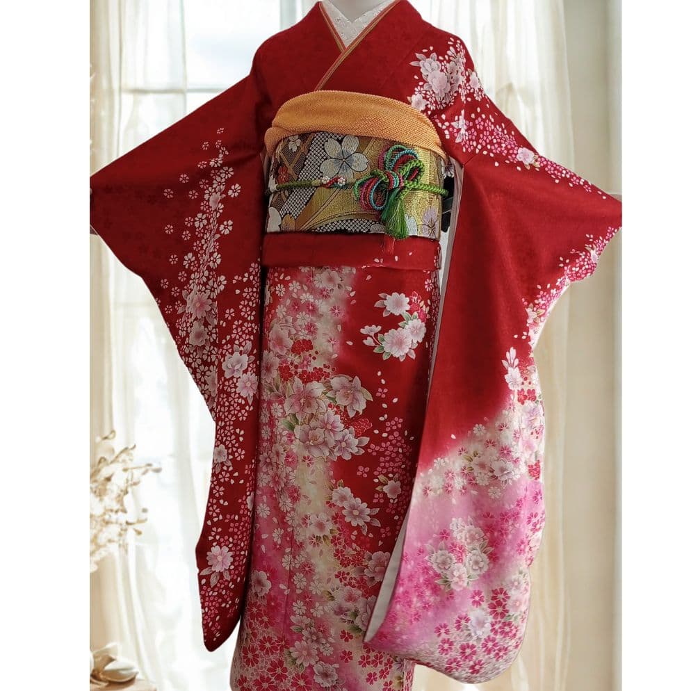 ★新年特価！値下げ★一蔵 正絹赤振袖6点セット｜桜模様入り│成人式・前撮り