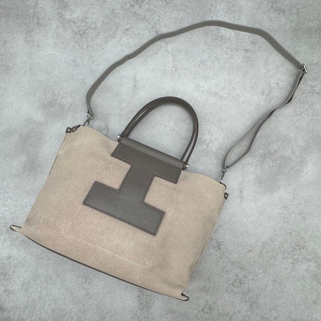 IACUCCI 2way トートバッグ キャンバス レザー グレージュ A4◎