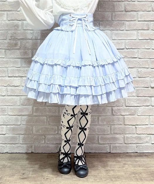 Chalmiere レースアップフリルスカート サックス