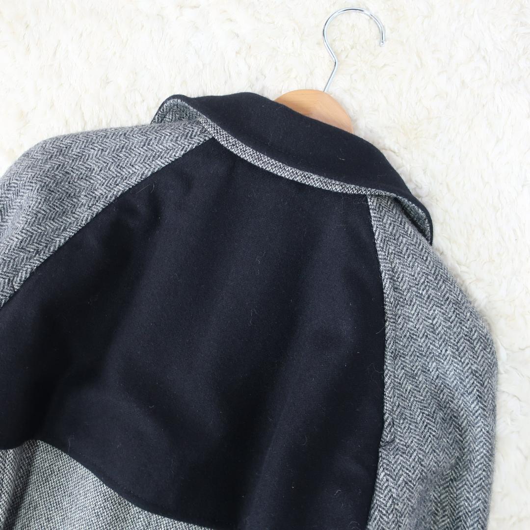 ポールスミス ロングコート バイカラー ヘリンボーン ウール グレー 黒 38