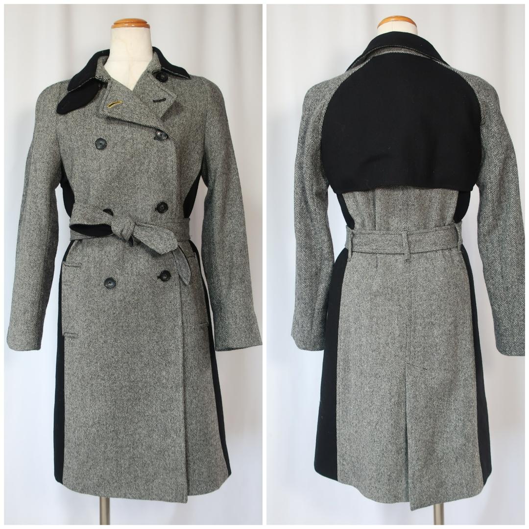 ポールスミス ロングコート バイカラー ヘリンボーン ウール グレー 黒 38