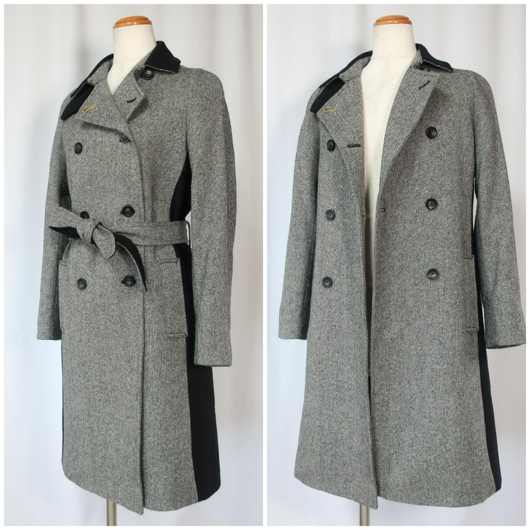 ポールスミス ロングコート バイカラー ヘリンボーン ウール グレー 黒 38