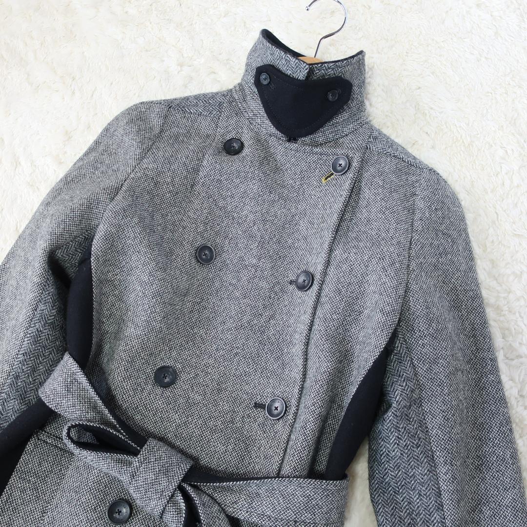 ポールスミス ロングコート バイカラー ヘリンボーン ウール グレー 黒 38
