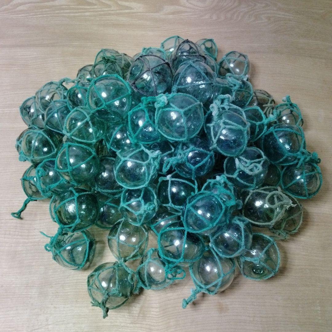 ガラス浮球　浮き玉　ガラス玉　漁具　 １０１個セット　網紐付き