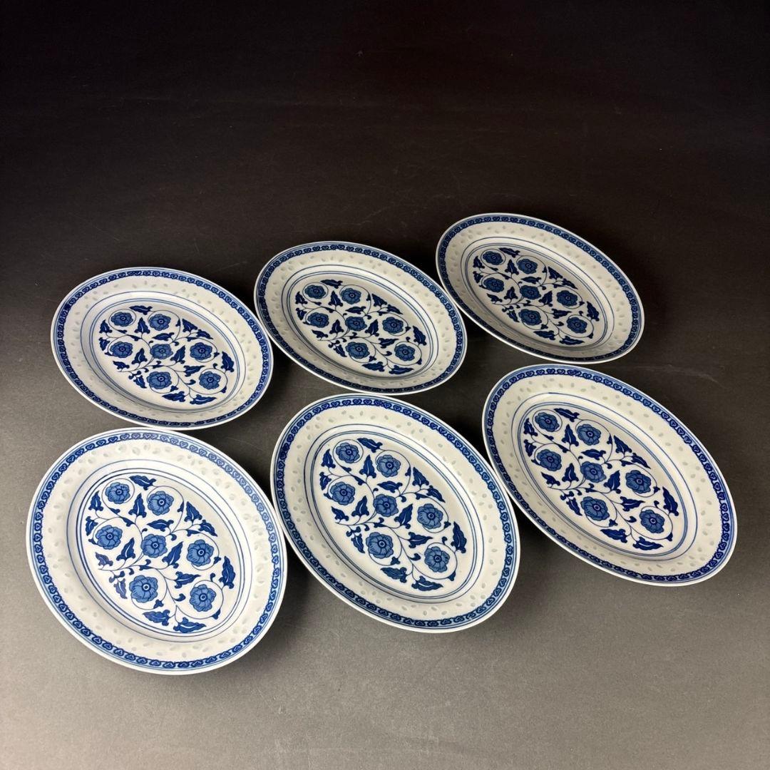 中国　景徳鎮製　蛍　楕円　皿　６客