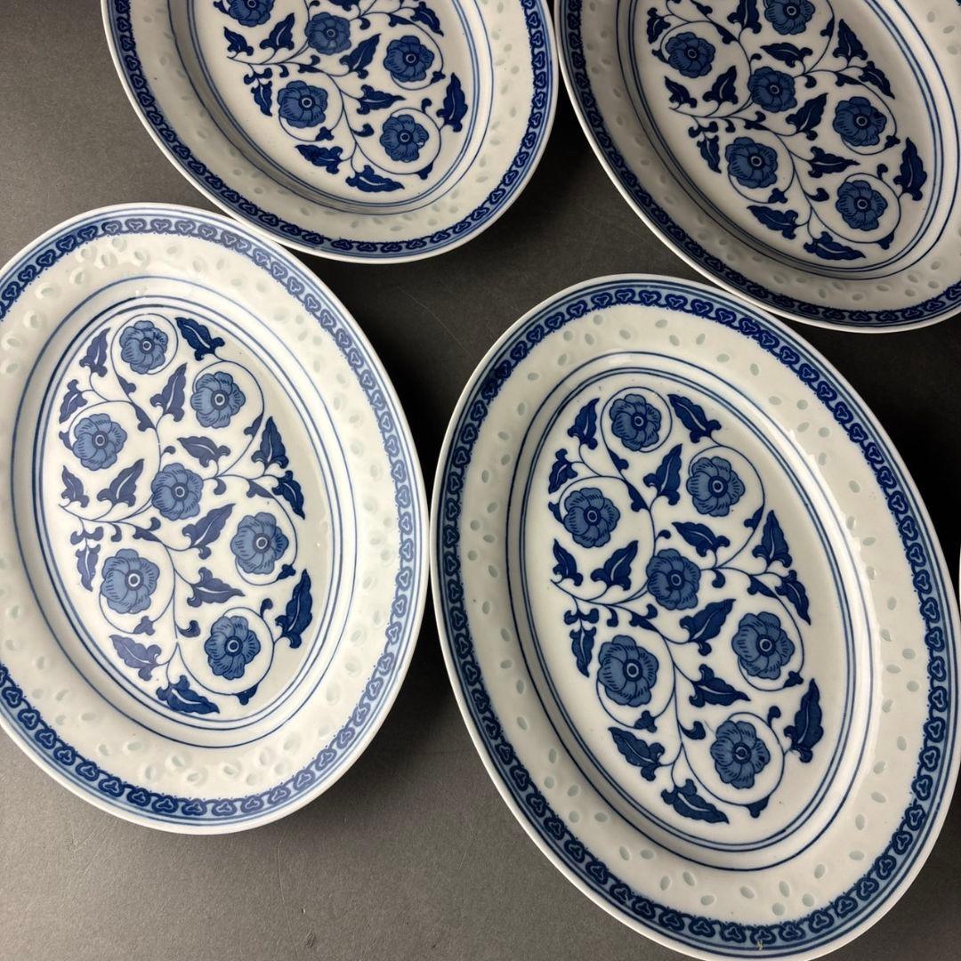 中国　景徳鎮製　蛍　楕円　皿　６客