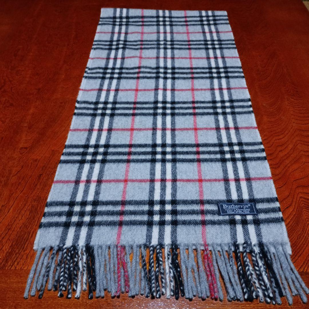 美品☆Burberry チェック柄マフラー グレー カシミヤ