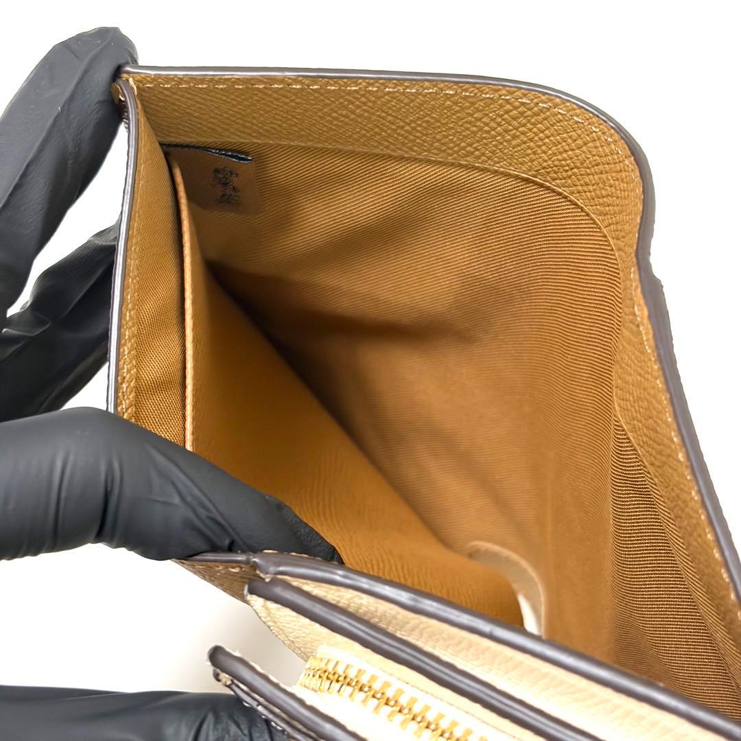 【未使用】COACH コーチ 二つ折り財布 レザー ブラウン マルチカラー