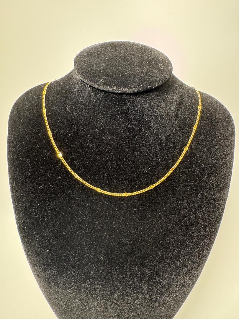 K18ゴールドチェーンネックレス ビーズ装飾付き2.2g