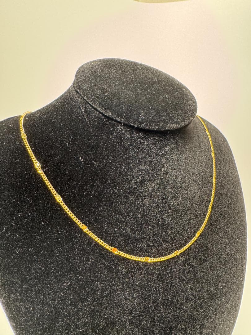 K18ゴールドチェーンネックレス ビーズ装飾付き2.2g