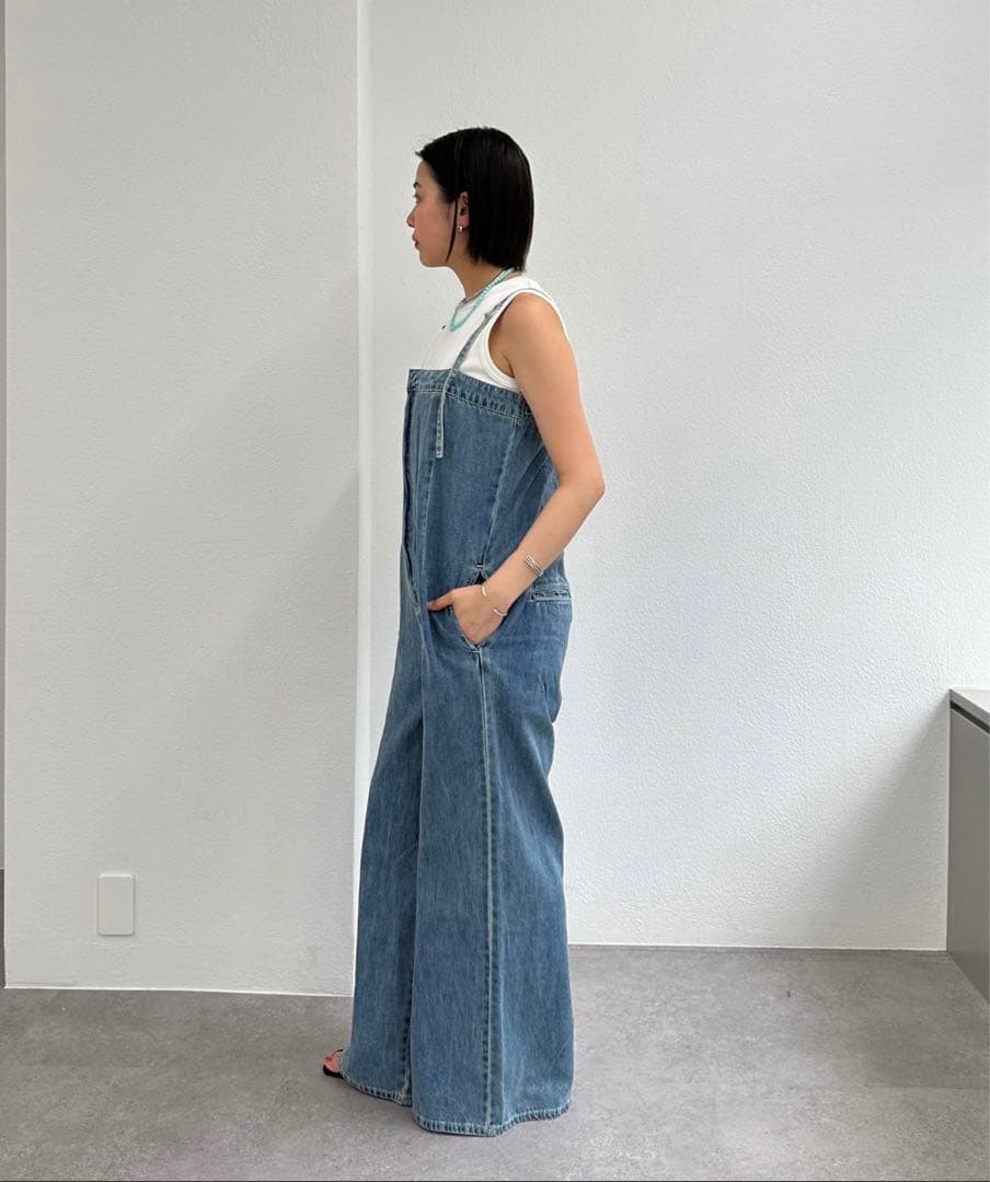 デニムブルー ワイドレッグサロペット