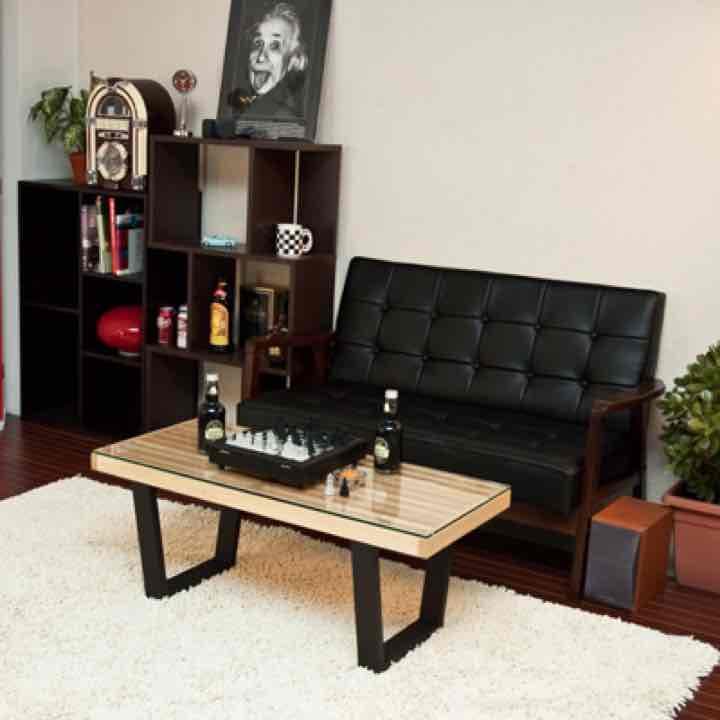 レトロソファ　PVC　二人掛け　BK/WH