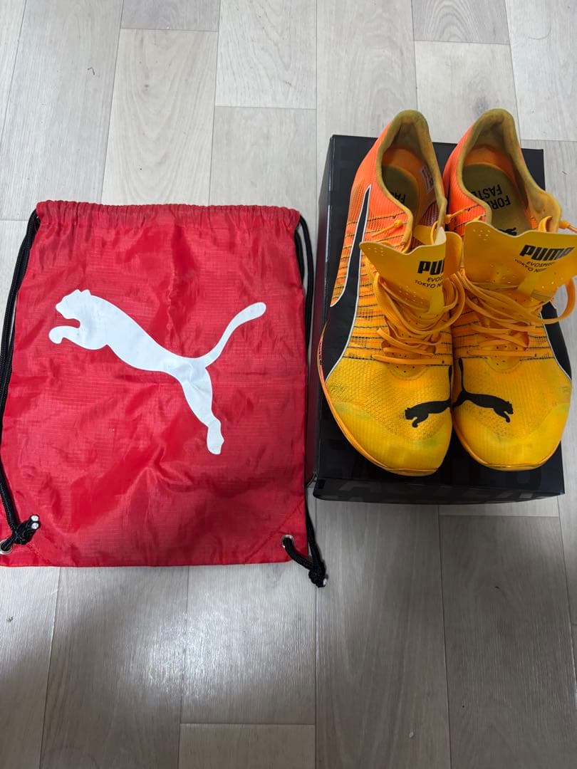 PUMA NITRO 400スパイクシューズ オレンジ/イエロー 収納袋付き