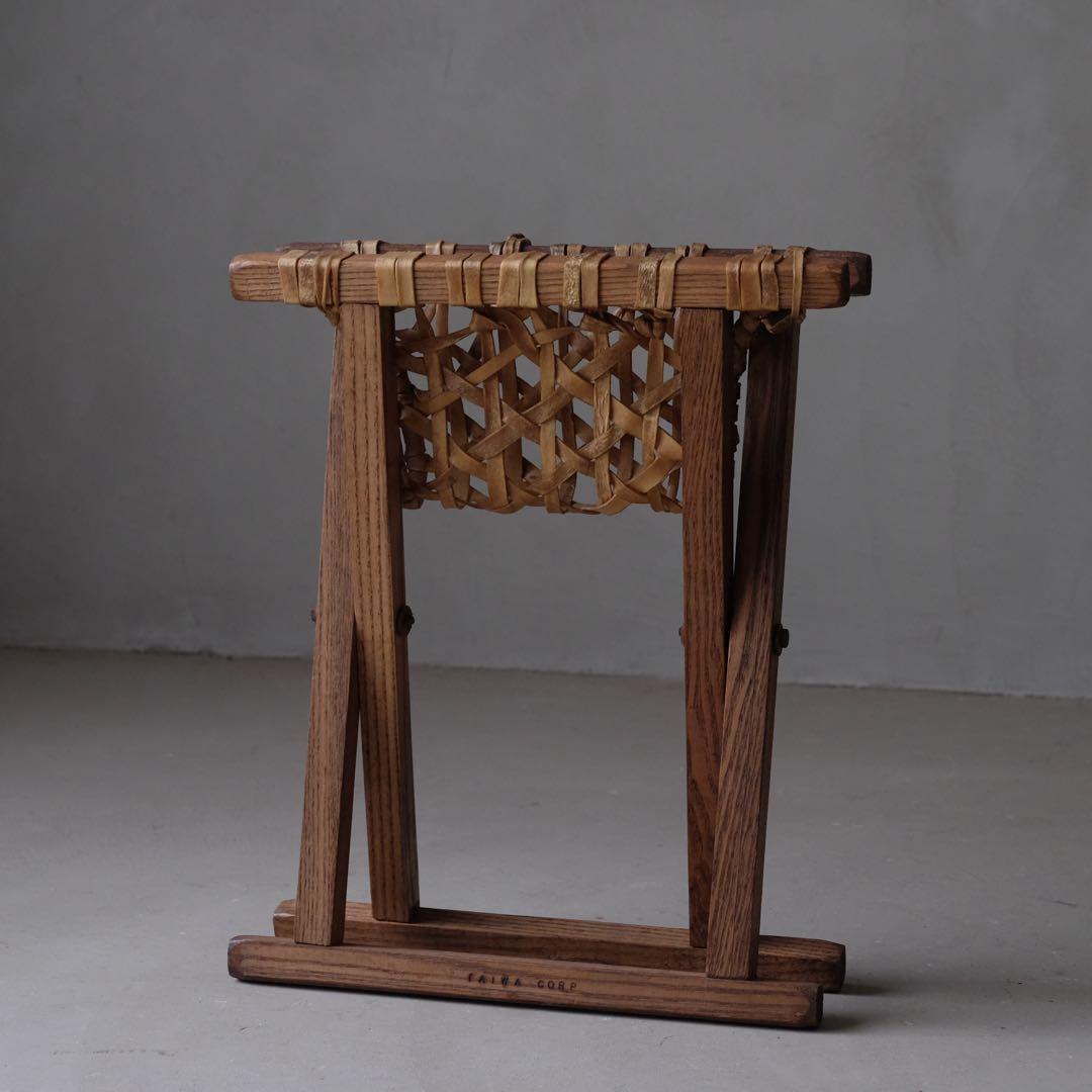 栓材 生革張りフォールディングスツール　折りたたみ椅子 古家具 ヴィンテージ