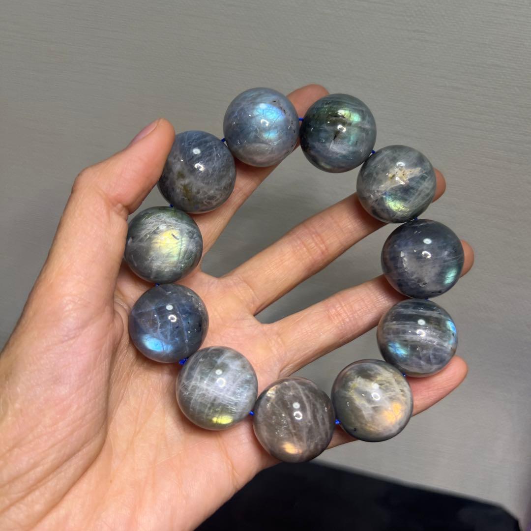 なつ　良品質大粒全粒シラー　ラブラドライト　ブレスレット23㍉（107）