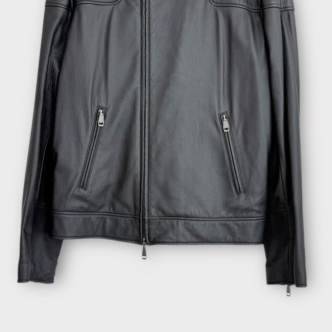 極美品 Brioni バイカーブルゾン レザージャケット 56サイズ ネイビー