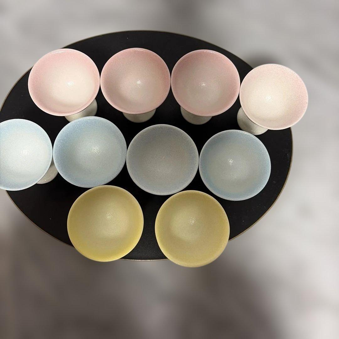 【有田焼】淡い三色の高台皿　10個