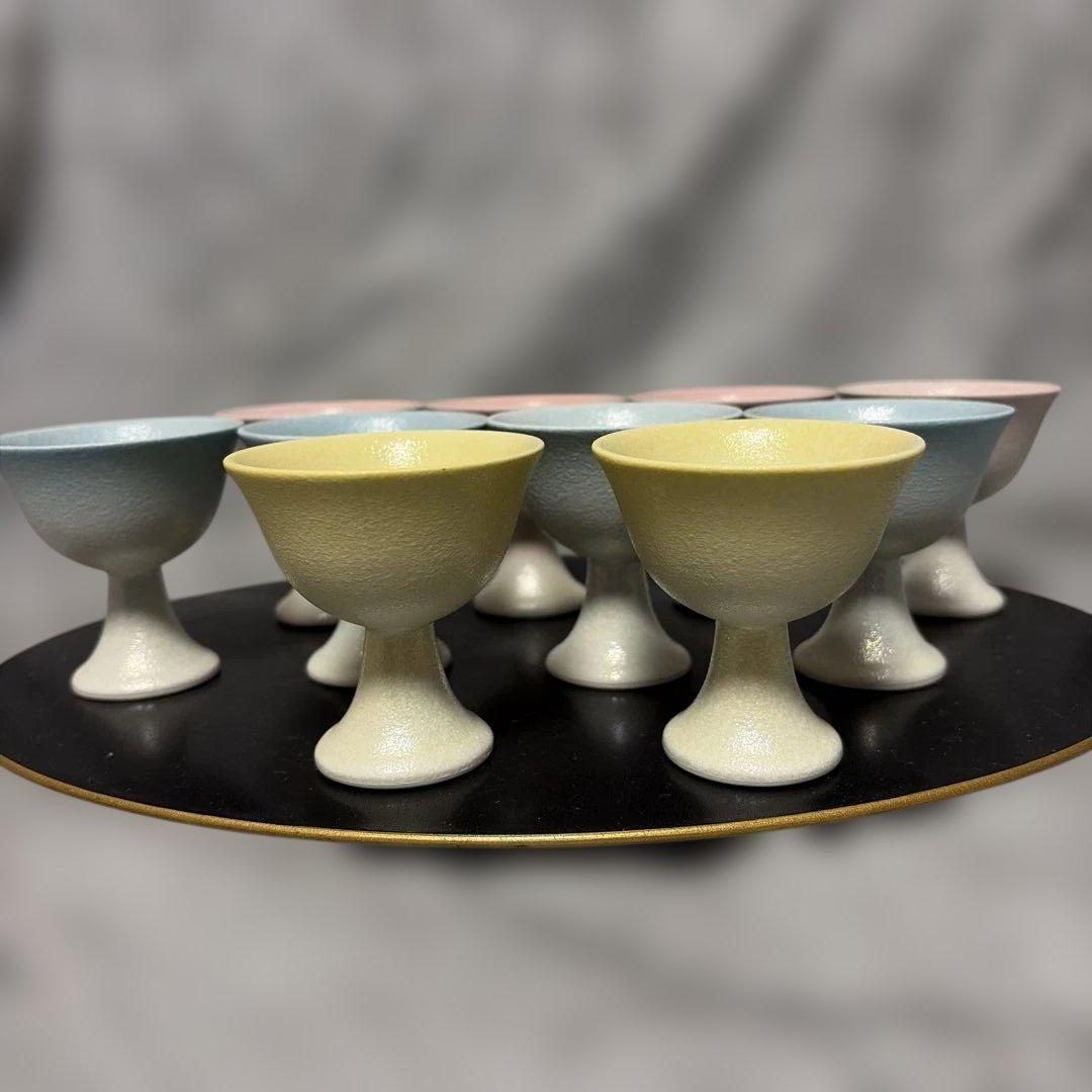 【有田焼】淡い三色の高台皿　10個