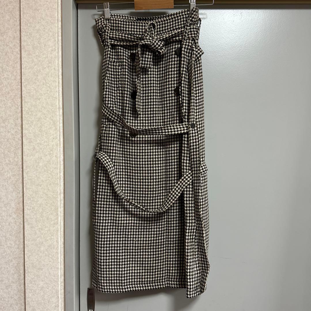 rokh 千鳥格子 ラップスカート ウエストリボン付き ロク