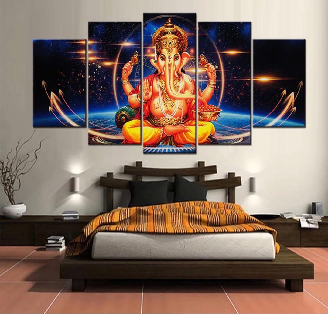 置物 5-piece Ganesha multi-panel canvas art.