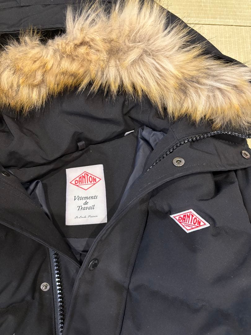 DANTON ブラック ダウンジャケット ファー付き
